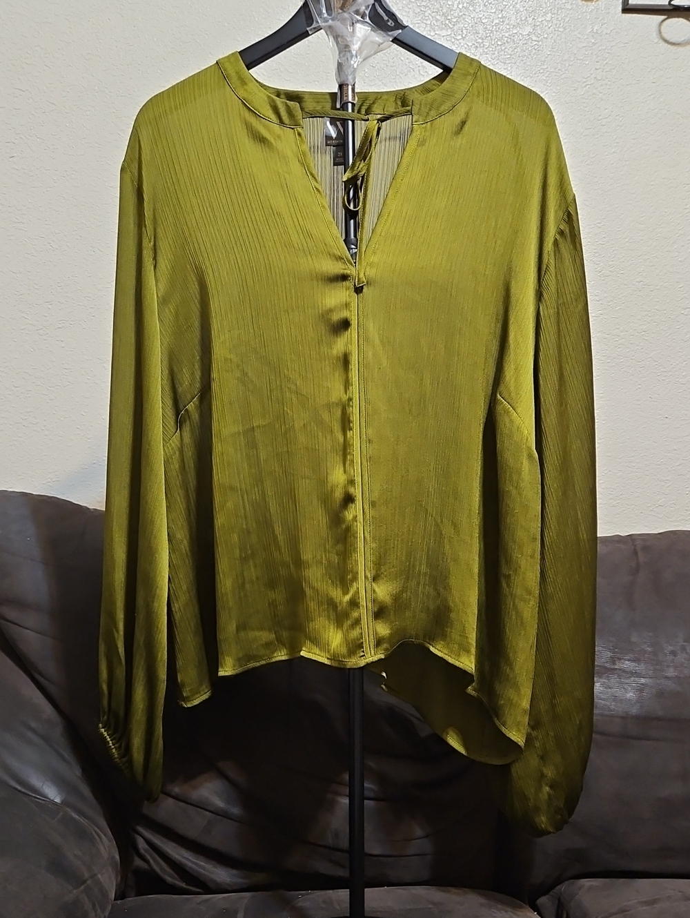 Worthington Olive-Style Split V-Neck Satin Blouse